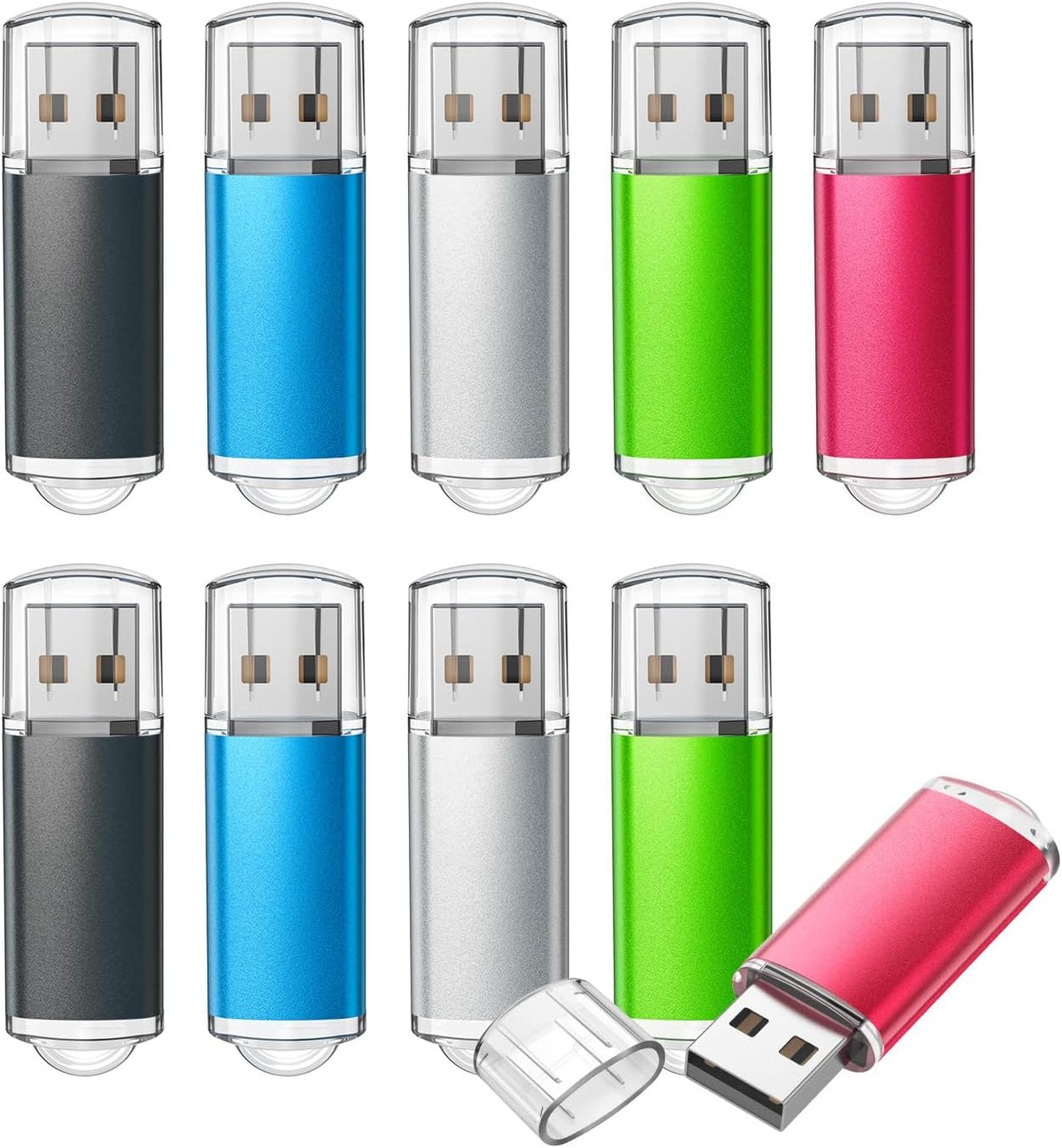 TOPESEL 10 Pack 8GB USB 2.0 Flash Drive Memory Stick Thumb Drives (5 Mixed Colors: Black Blue Green Red Silver)