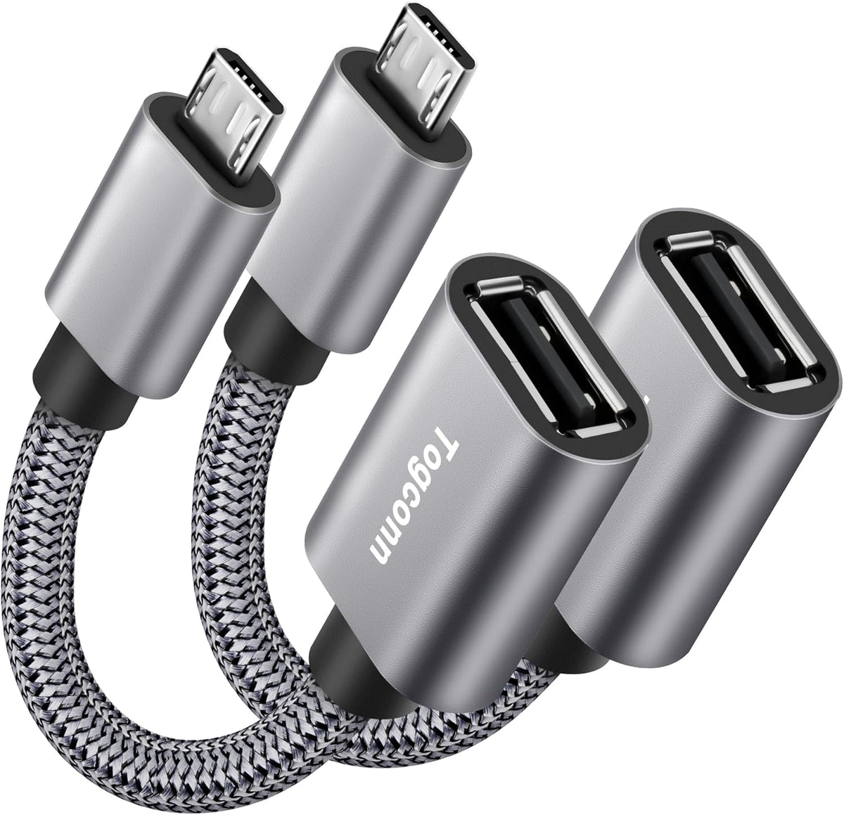 USB to Micro USB Adapter 2 Pack, Unidirectional Micro USB Male to USB Female 2.0 OTG On-The-Go Cable Converter, Nylon Braided, Aluminum Shells for S7 LG, Flash Drive, Mouse, Keyboard, Game Controller