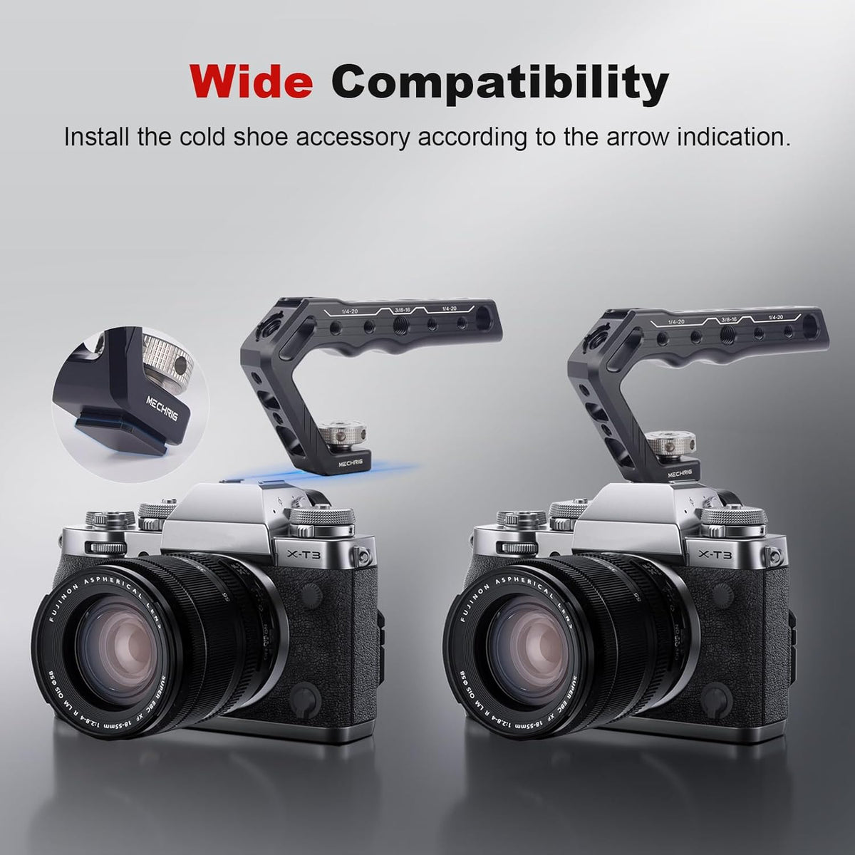 Cold Shoe Camera Handle Grip with ARRI Pin & Triple Threads - CNC Aluminum Top Handle for DSLR/Camera Cage/Monitor/Microphone (15kg Load) 62078