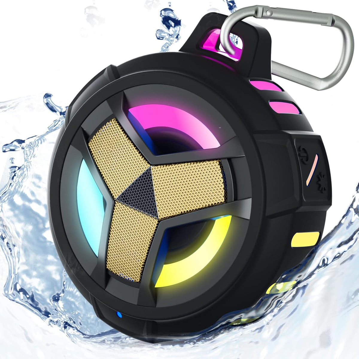 EBODA Waterproof Bluetooth Speaker, Shower Wireless Speaker, IP67 Waterproof, LED Light, Floating, Portable Speakers for Travel, Pool, Beach, Kayak, Gifts for Men-Black Golden Special Edition