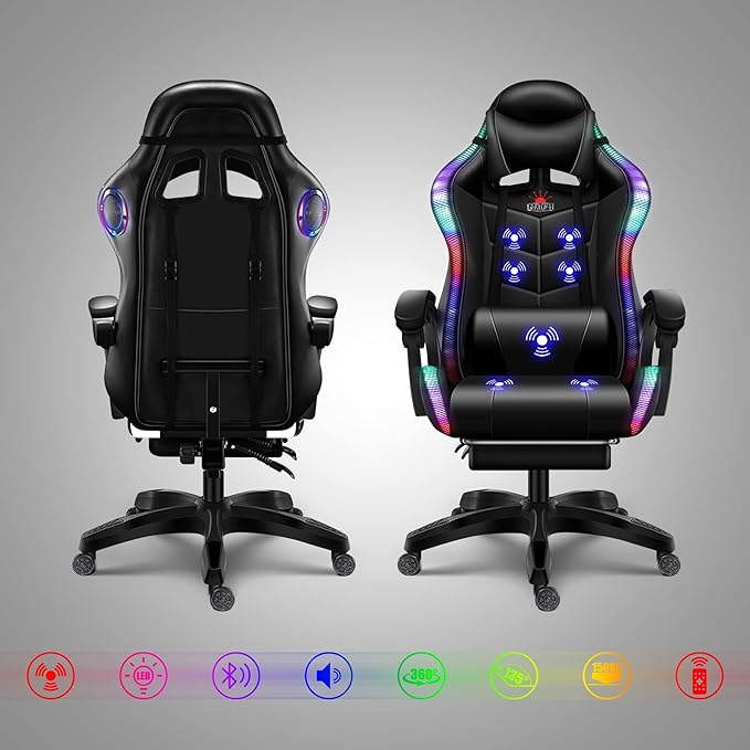 Ergonomic Professional Gaming Chair Gaming Chair with Massage Speaker LED Light and Footrest Comfortable Computer Recline with Headrest and Lumbar Support.Pink
