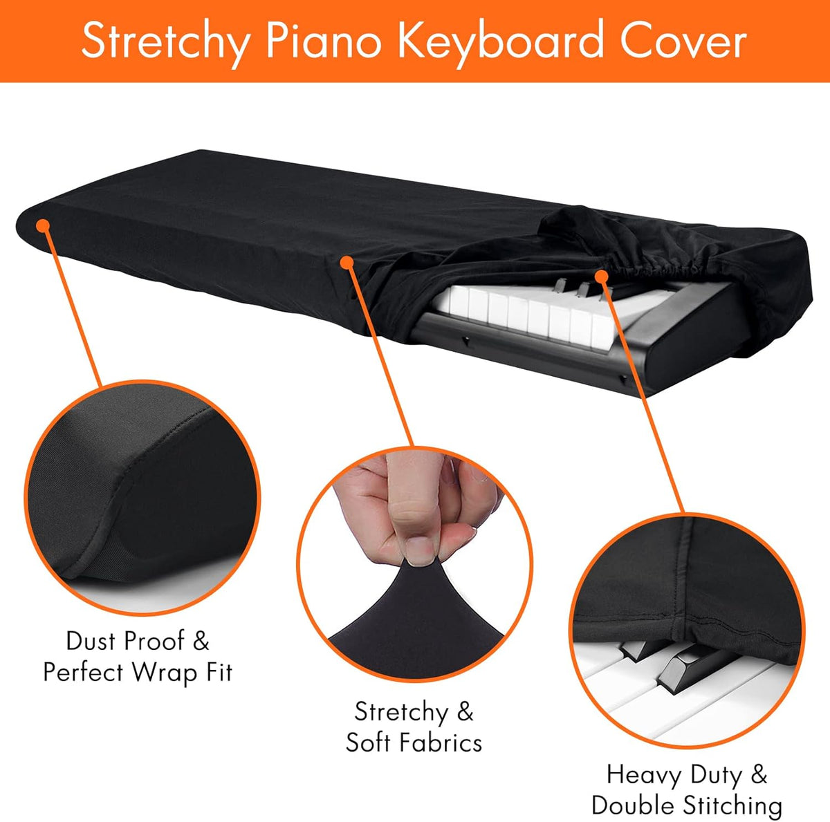 61 Keys Piano Keyboard Dust Cover, Music Stretchy Electronic DirtProof Keyboard Cover With Durable Elastic & Cord Lock Must Have Piano Accessories, Black