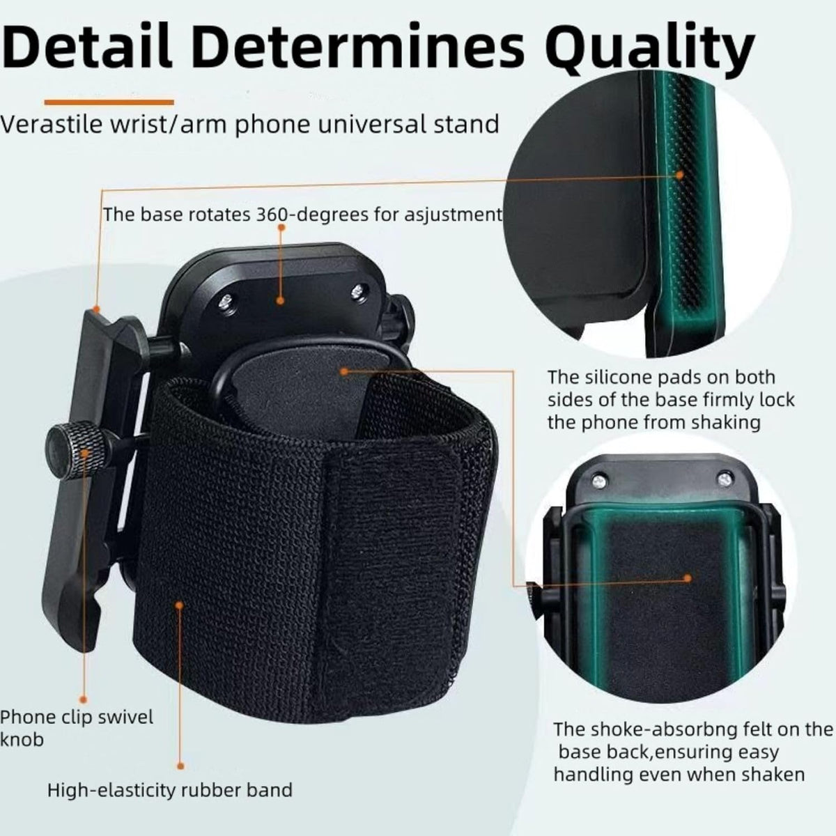 2-in-1 Wrist & Arm Phone Holder for Running/Cycling – 360° Swivel, Fits iPhone/Samsung 4.0-7.0 Inch Smartphones