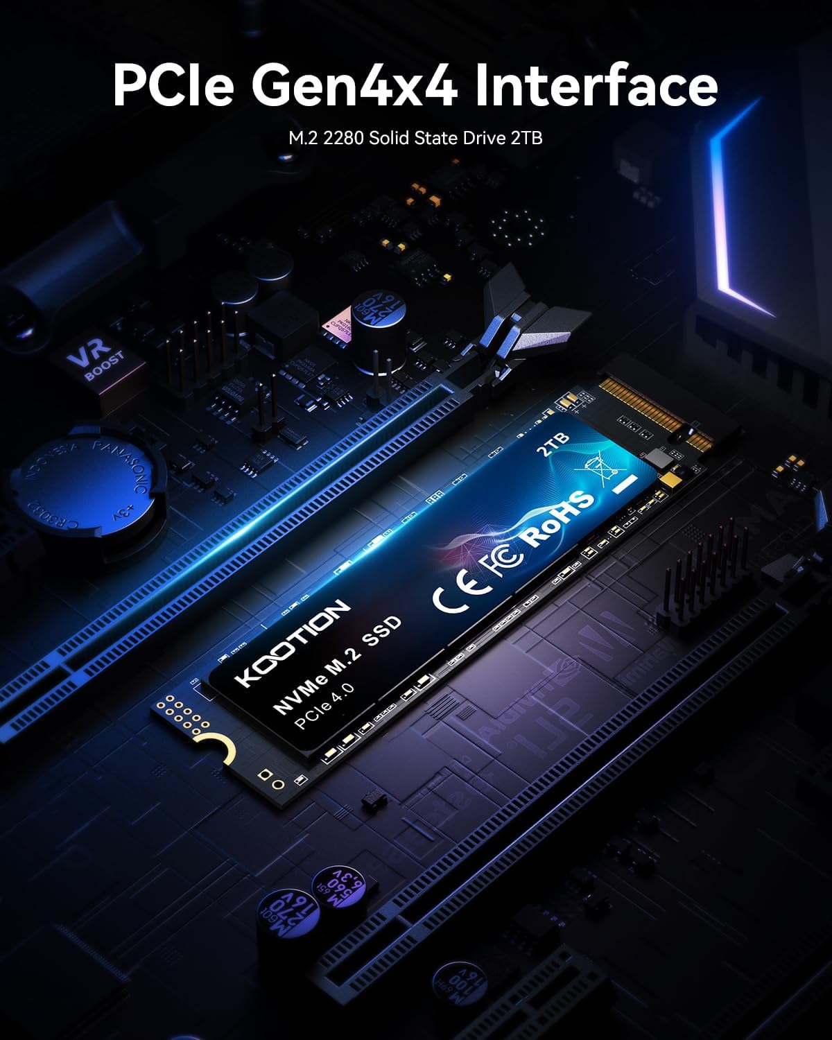 KOOTION 2TB NVMe Internal SSD PCIe 4.0, M.2 2280 NVMe Gen 4 Internal Solid State Drive Up to 5000MB/s, Storage Memory for PC