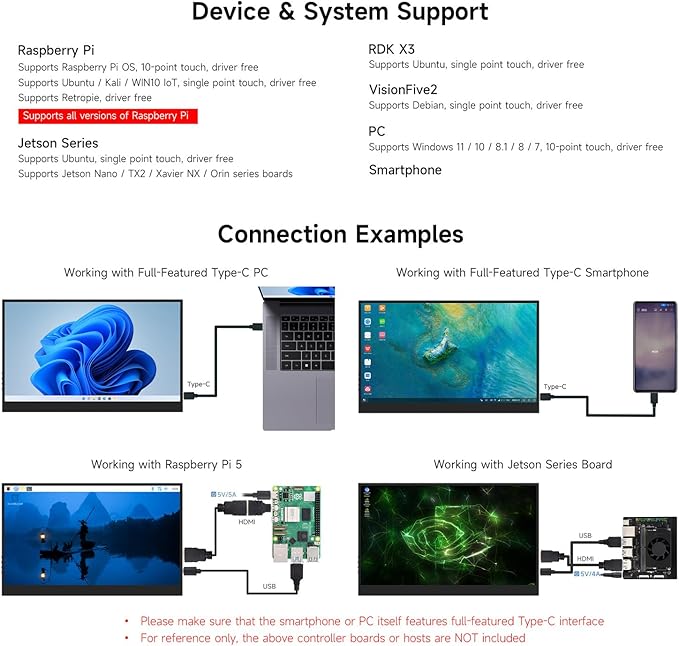waveshare 15.6inch 10-Point Capacitive Touch Monitor Compatible with Raspberry Pi 5/4B/3B/Zero/Zero W/Zero 2W/Pico/Pico Supports Windows 11/10/8.1/8/7 and Jetson Nano/TX2/Xavier NX/Orin