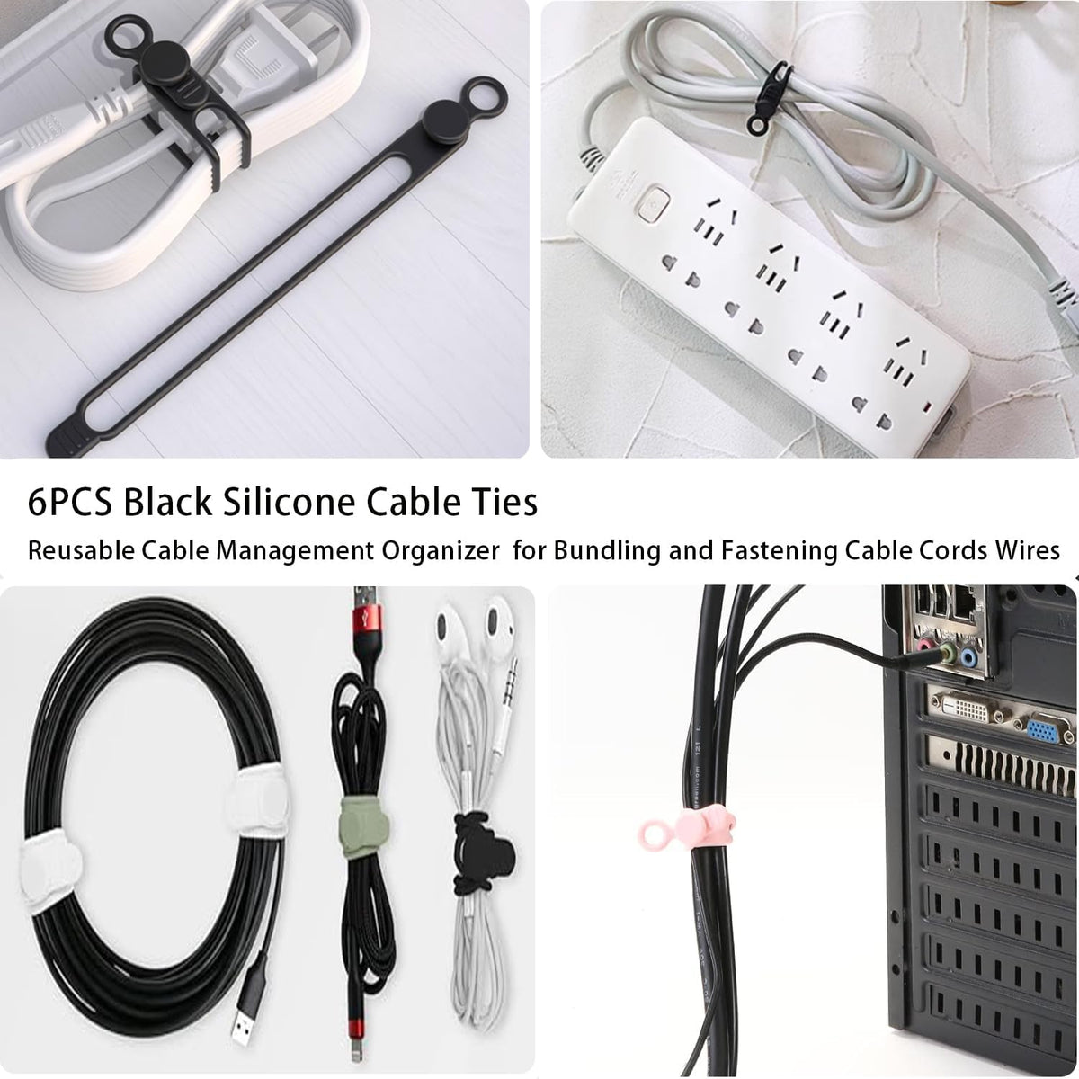 Befunu Set: 6Pcs 6Pcs Under Desk Cable Management Adhesive Magnetic Cable Clips & Silicon Cable Ties, Wire Holder