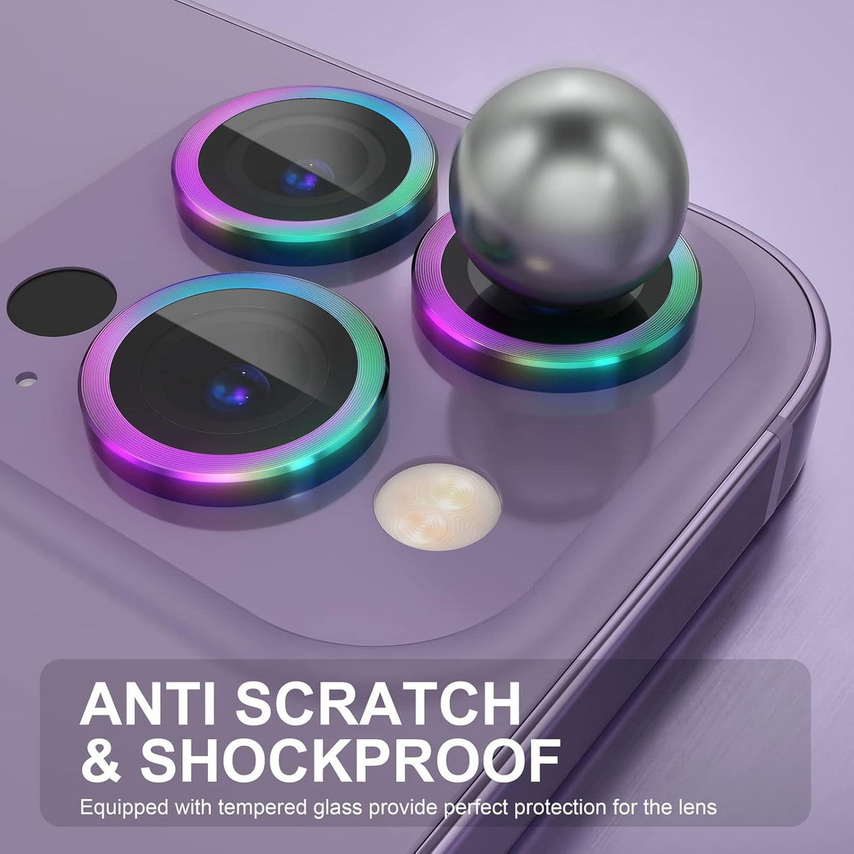 Choiche [3+1 for iPhone 14 Pro/iPhone 14 Pro Max Camera Lens Protector, 9H Tempered Glass Camera Cover Screen Protector Metal Ring Decoration Accessories (Colorful)