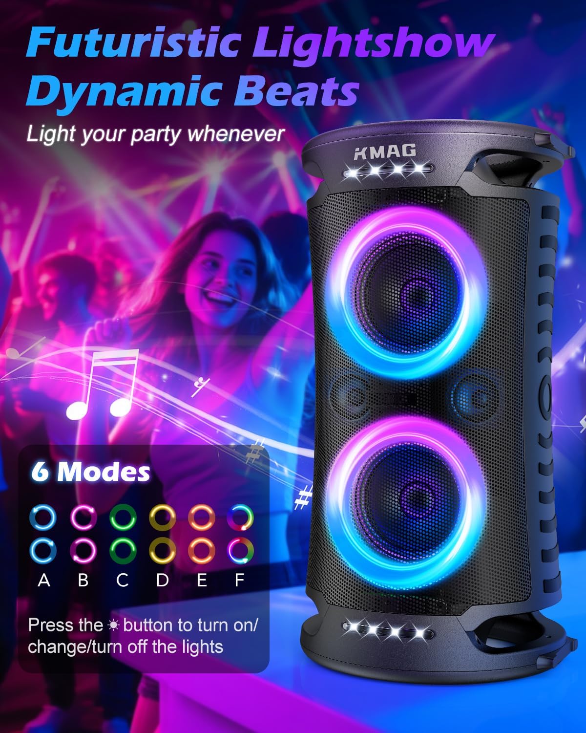 Large Bluetooth Speaker, 260W Peak Powerful Loud Sound with Deep Bass, Portable Outdoor Speaker Wireless, 15Hr Playtime, Fast Charge, TWS, Cool Lights for Party, Camping, Beach, Backyard, Home, Work