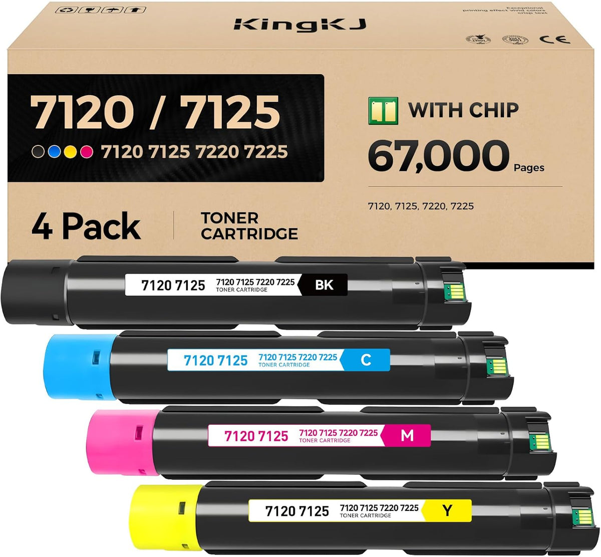 WorkCentre 7120 7125 Toner Cartridge Set 4-Pack Replacement for Xerox 006R01457 006R01460 006R01459 006R01458 Compatible with Xerox WorkCentre 7120 7125 7220 7225 Printer Ink Black Cyan Magenta Yellow