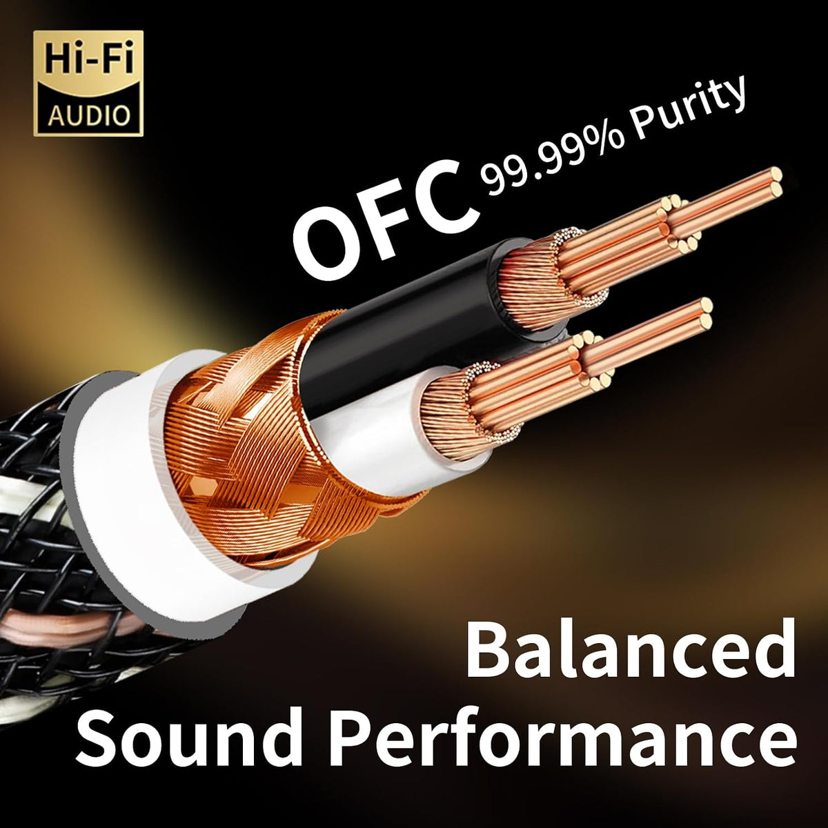 1.64ft 2RCA Male,15 AWG,4N Core,24K Player,Turntable(1.64ft/0.5m) Audiophile HiFi Audio RCA Cables - Male to OFC