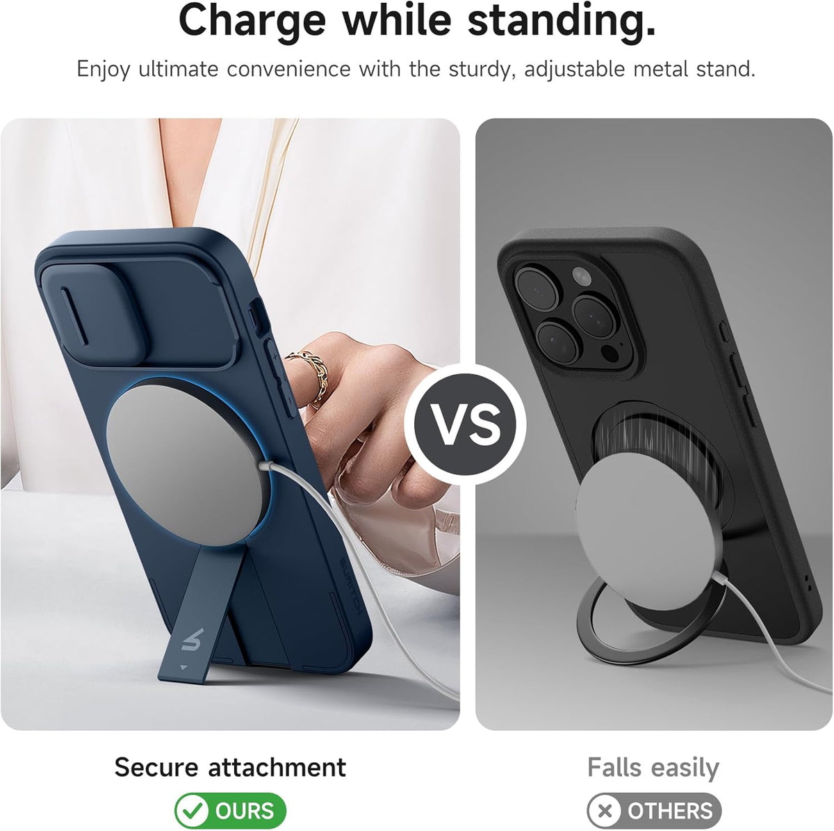 SURITCH for iPhone 12/12 Pro Case with Magnetic Camera Slide Cover and Adjustable Kickstand, Compatible with MagSafe, Shockproof Bumper Case Slim Protective Cover for iPhone 12/12 Pro 6.1 Inch, Blue