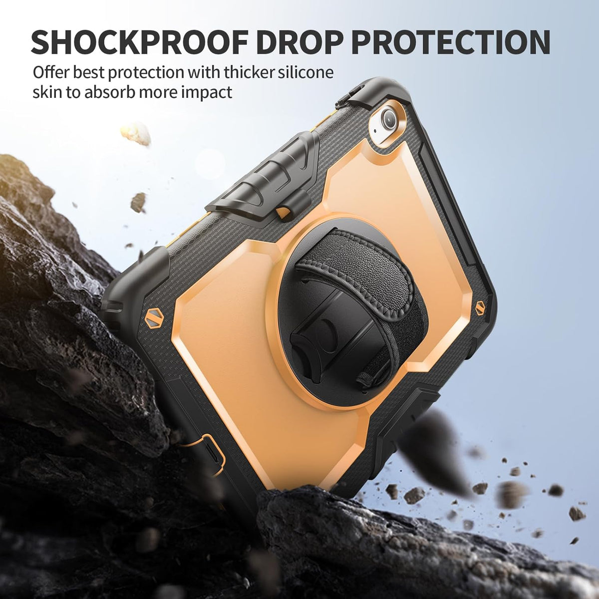 Ambison Case for iPad A16 11th/10th Generation 11"/10.9'' 2025/2022,Heavy Duty Shockproof Case with Tempered Glass Screen Protector, 360° Rotating Handle Strap&Stand,Shoulder Strap-Yellow