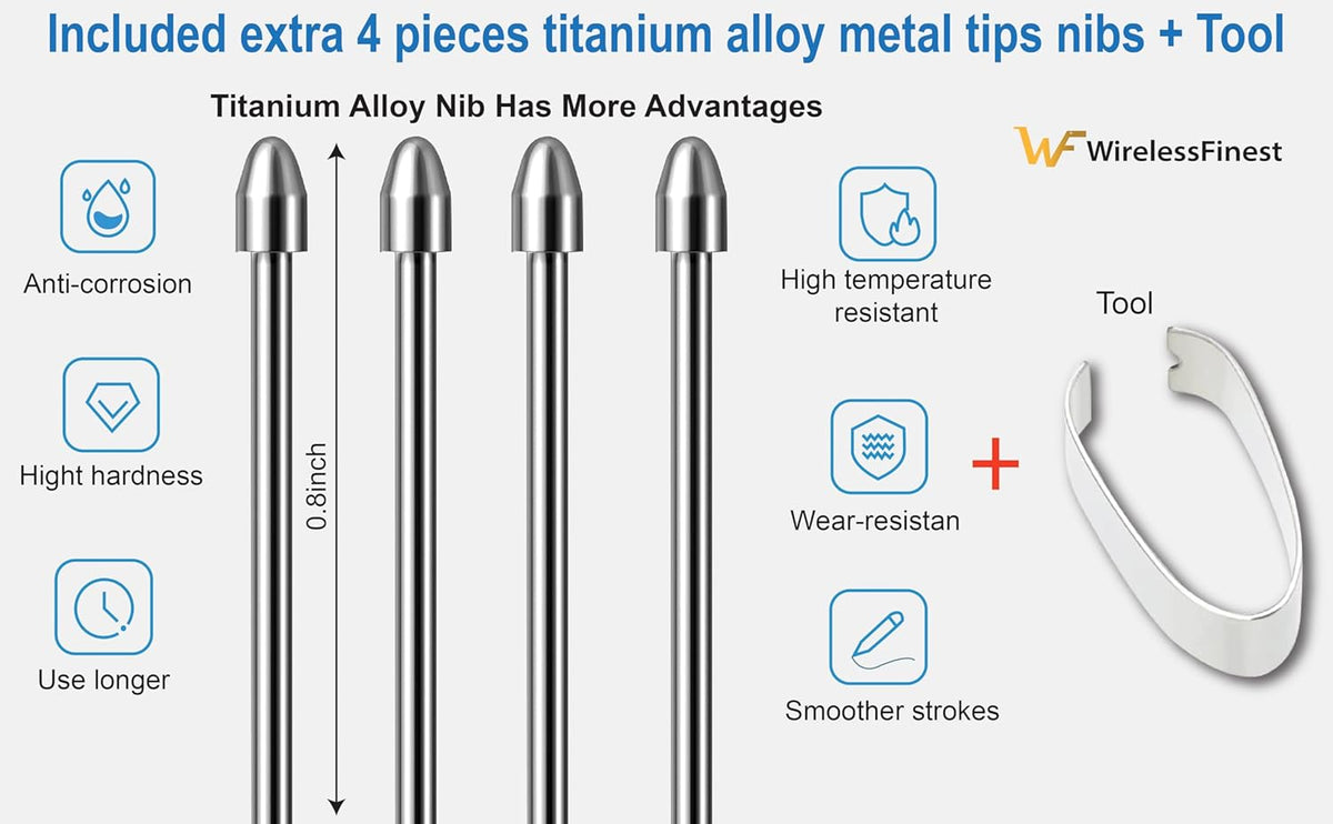 No Worn Out Titanium Alloy Metal Remarkable 2 Pen Tips Replacement Compatible Nibs for Remarkable 2 1 Marker Plus Pencil Kindle Scribe Basic & Premium Stylus Digital Pen Fine Tip, Smooth Ballpoint Nib