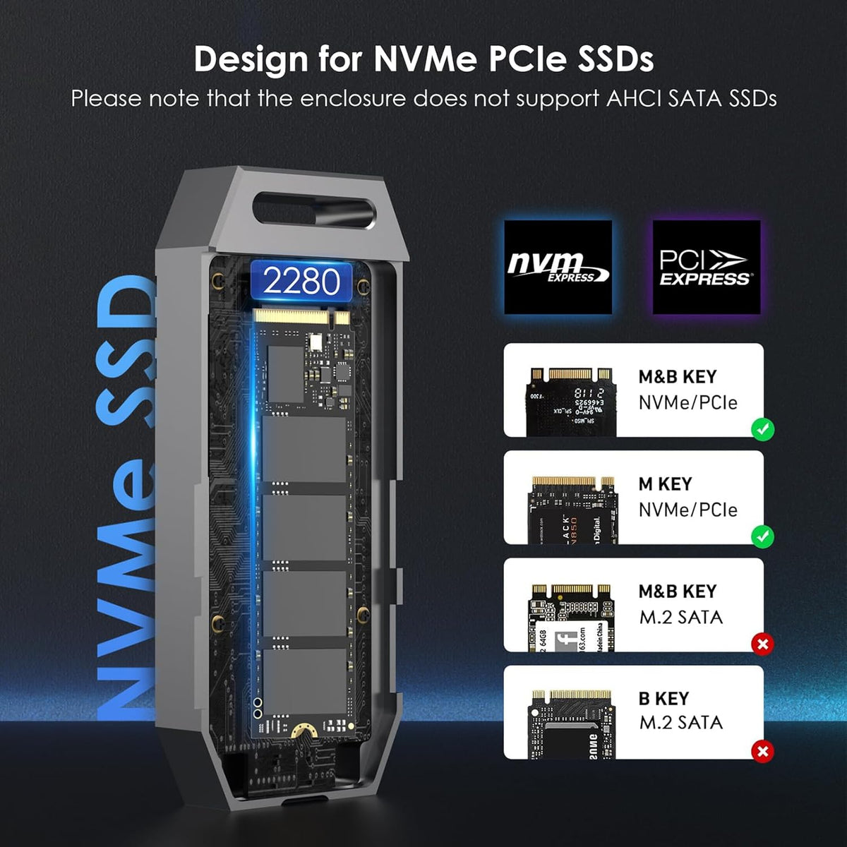 WAVLINK 40Gbps PCIe NVMe SSD Enclosure, USB4 External M.2 NVMe SSD Enclosure, for B+M/M-Key PCIe SSD 2280 Size, Tool-Free Installation, Compatible with Thunderbolt 4/3/USB4/USB C, SSD Not Include