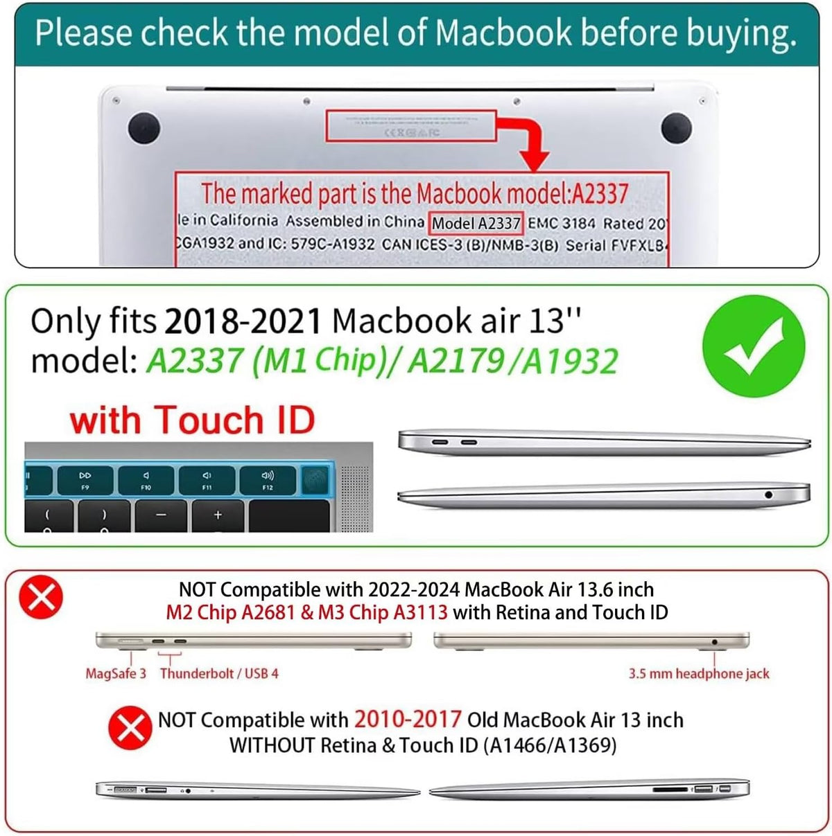 CISSOOK Compatible with MacBook Air 13-inch Case 2021 2020-2018 Release M1 A2337 A2179 A1932 Model with Touch ID, Plastic Hard Shell Protective Case with Keyboard Cover Screen Protector, Beach&Shell