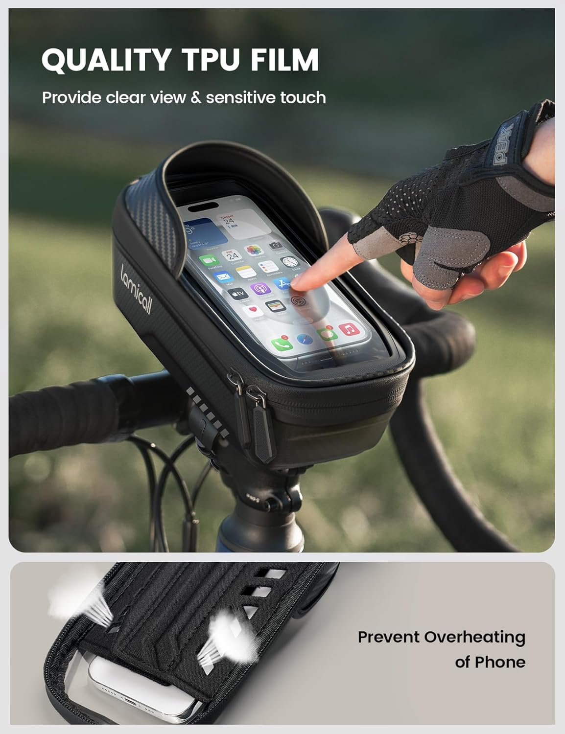 Lamicall 2 Pack Bike Frame Bag Waterproof - [1s Release] [2 in 1] Bike Phone Bag, Bike Phone Holder Mount, Bicycle Top Tube Bag, Cycling Pouch with Rain Cover, Bike Accessories for Phones Under 7"