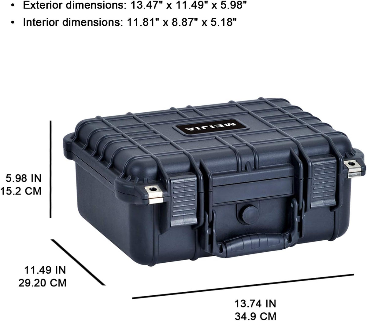 MEIJIA Portable All Weather Waterproof Protective Case,Hard Case,Camera Case With Customized Fit Foam,Fit Use of Drones,Camera,Equipments,Pistols,Elegant Black,13.35 x11.63x5.98inches