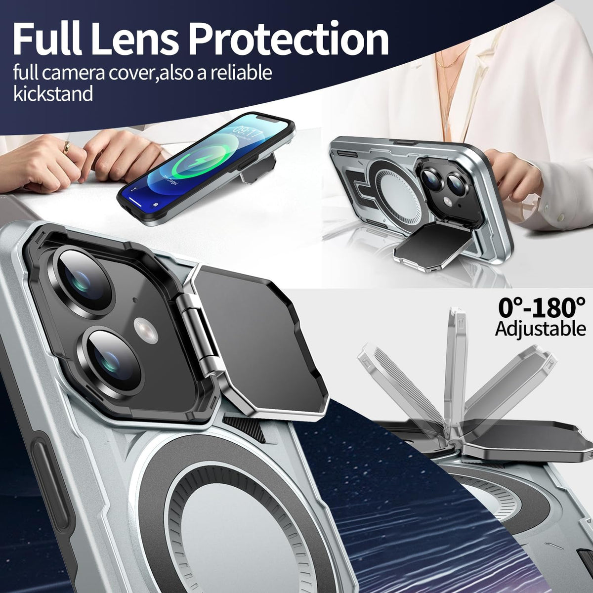 Camera Stand Case for iPhone 12/12 Pro, [Compatible with MagSafe] [Lens Cover] 2024 Version Military Grade Protective Soft Case for iPhone 12/12 Pro 6.1 inch Men Women, Grey
