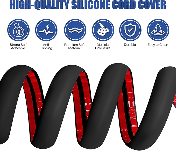 Floor Cord Cover Self Adhesive Cord Hider,20FT Cable Management, Extension Strip Protector for Wires, Prevent Cable Trips for Offices, Gyms, Exhibitions Cavity:0.39"(W) x 0.27"(H) Black