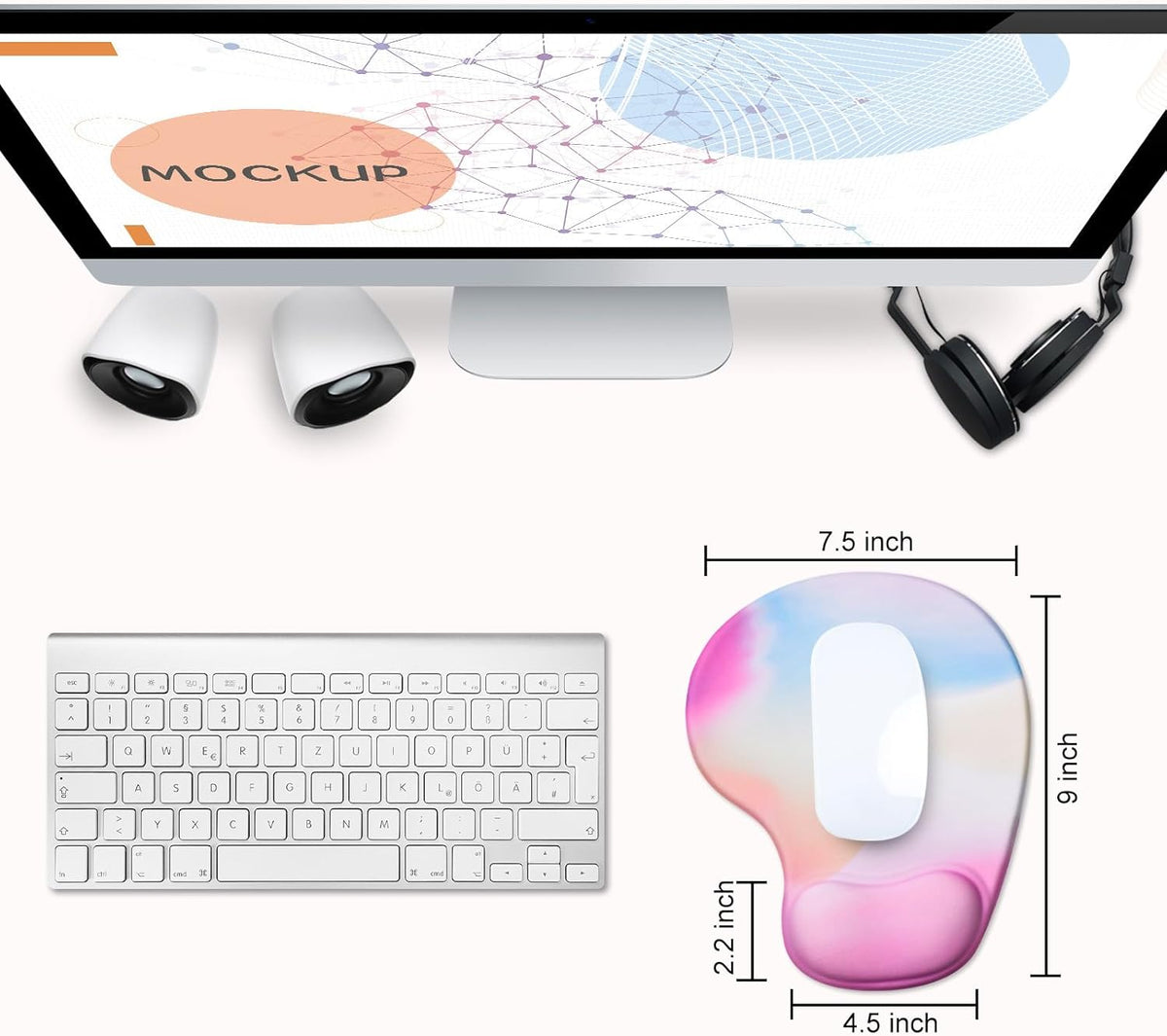 JIKIOU Mouse Pad, 2 Pack Ergonomic Mouse Pads with Comfortable Gel Wrist Rest Support and Smooth Cloth, Non-Slip PU Base for Easy Typing Pain Relief Durable and Easy to Clean Small Rainbow