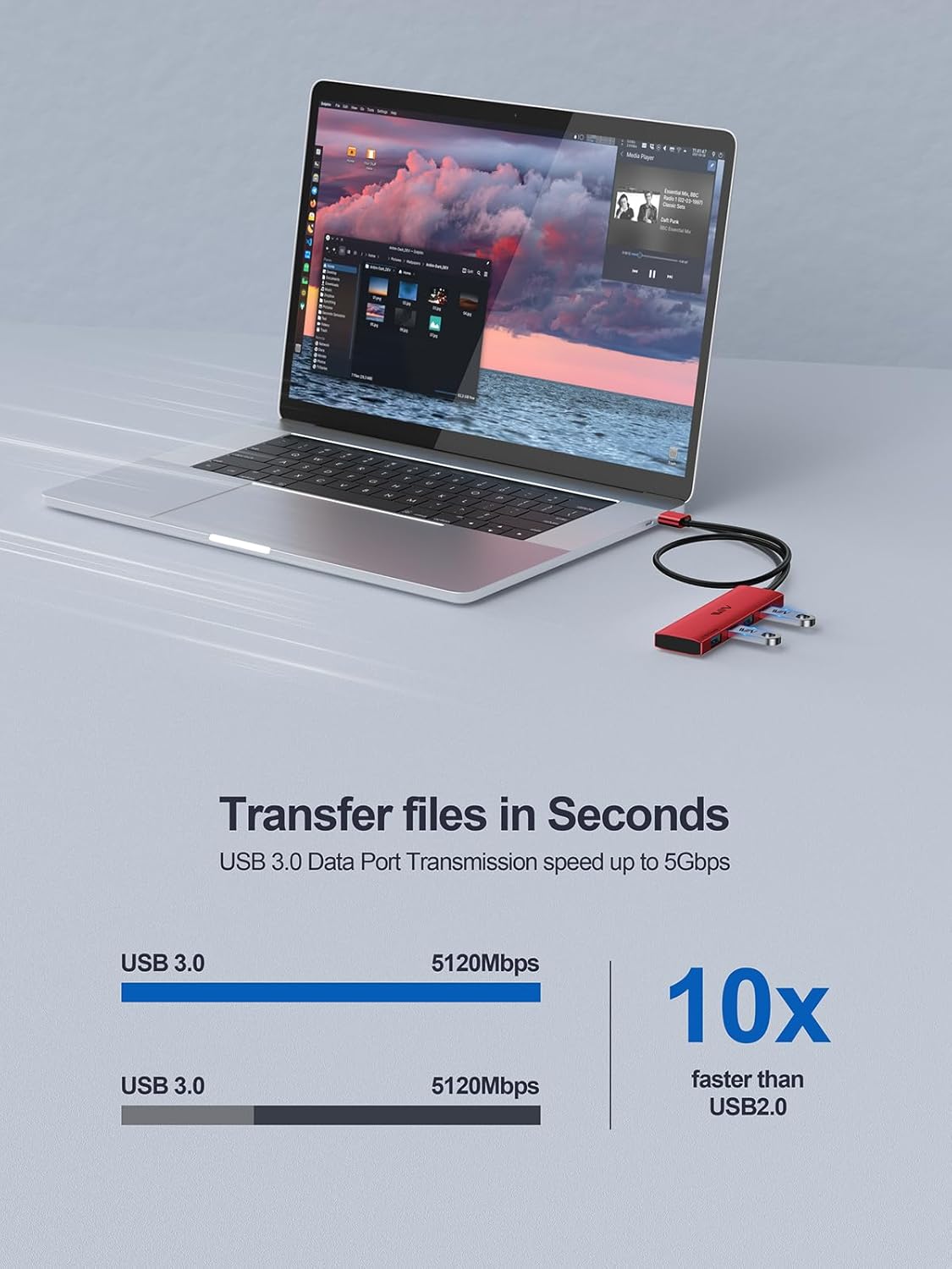 USB 3.0 Hub,4 Port USB Splitter Extender Portable Adapter Multiport Data Hub for Laptop,Xbox, Flash Drive,HDD,Console,Camera,Keyborad,Mouse Windows,Mac OS PC,Not Designed to Charge Devices-Red