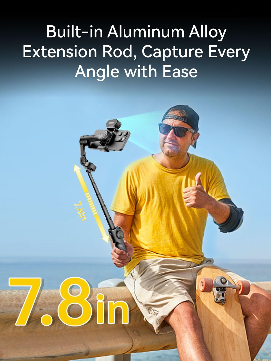 Gimbal Stabilizer for iPhone with AI Tracking Sensor, Elevate Your Filming w/7.8" Extension Rod and OLED Screen for Gimbal, iPhone Gimbal w/8.0 Stability for Sports Shooting-Smart X2 AI Black