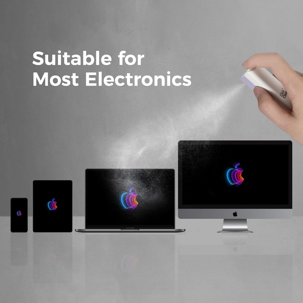 CLICK CLEAN Screen Cleaner, Fingerprint Proof Screen Cleaner Spray, All-in-One Cleaner with Microfiber and Shell for All Phones, Laptop and Tablet Screens (Purple)