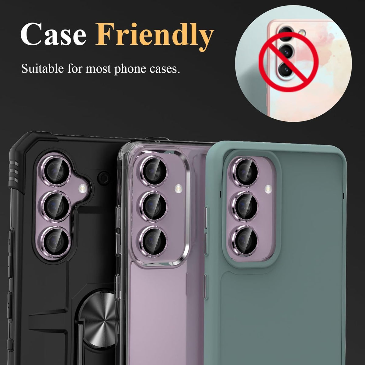 YWXTW Camera Lens Protector for Samsung Galaxy S24 / S23 / S23 Plus, [NOT for S24 Plus] 9H Tempered Glass Metal Individual Ring Camera Screen Protector for S24 Accessories (Lavender)