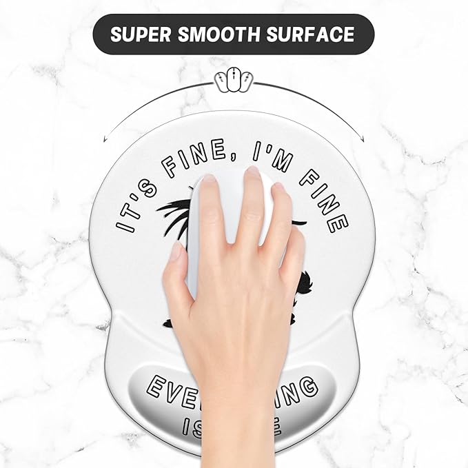 ITNRSIIET Ergonomic Mouse Pad with Gel Wrist Support Small Wrist Rest Smooth Surface Non-Slip PU Base Comfortable Office Supplies Pain Relief, 8.7 x 7.2 inches, Funny Black Cat