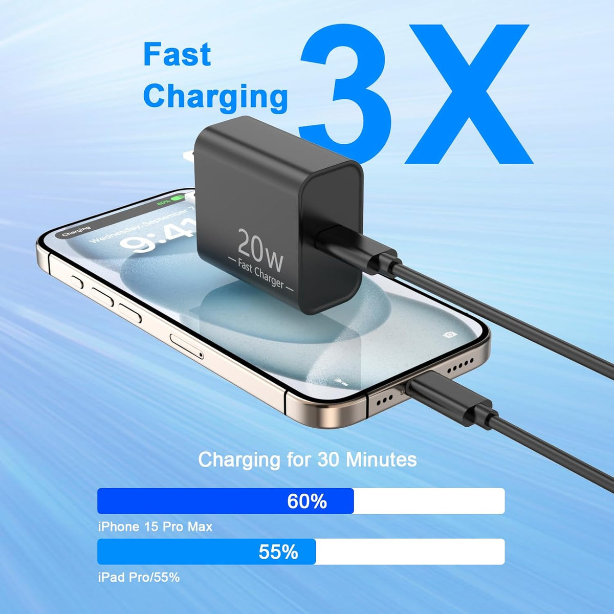Matsusho iPhone 16 15 Charger Fast Charging 10 FT, 2 Pack 20W USB C Wall Charger with 10FT Type C Charger Cable Compatible for iPhone 16/16 Plus/16 Pro/16 Pro Max/15/15 Pro/15 Pro Max/15 Plus, Black