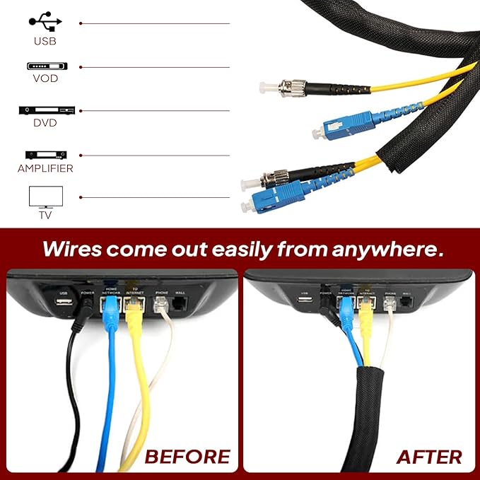 BuyUneed Black Split Braided Cable Management Sleeves 1inch -15Feet