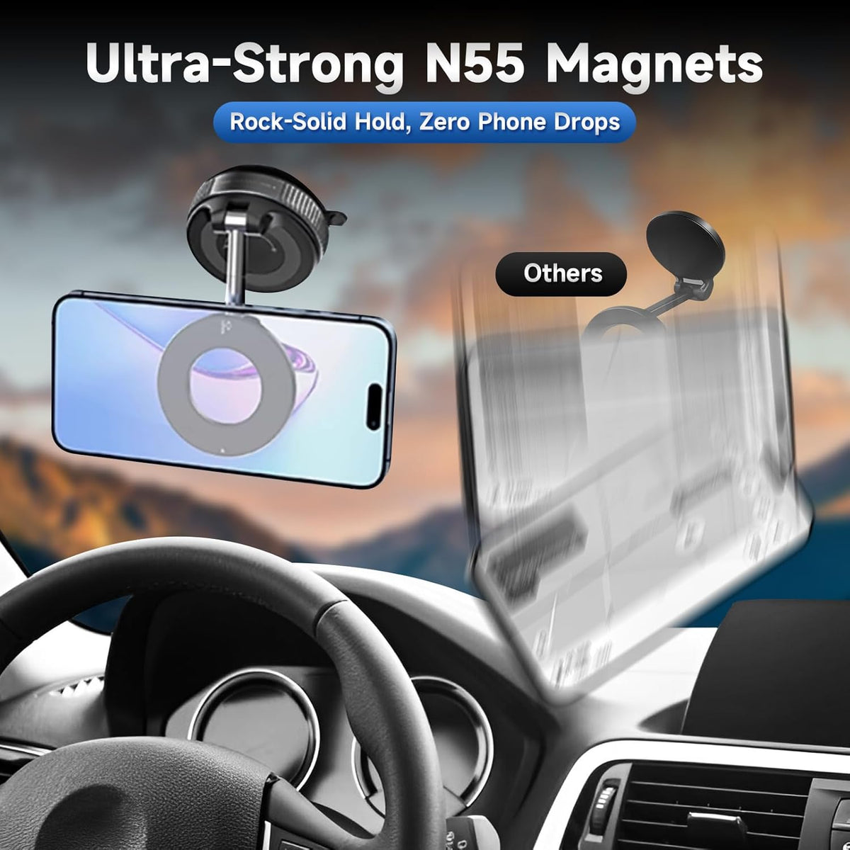 2026 Upgraded Vacuum Magnetic Car Phone Holder 360° Suction Cup Phone Mount for Magsafe Cell Phone Holders, Hands-Free Adjustable Foldable for iPhone 16 Pro Max & All Smartphones Car Gym Mirror