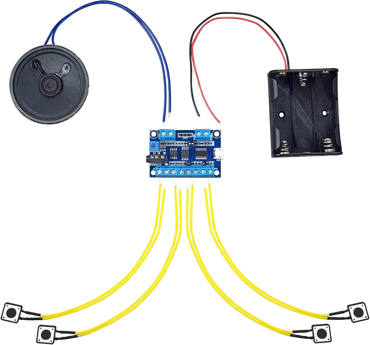 Flyron USB Recording Module (Multi Sound Files per Button) with Buttons, Speaker and Battery Box