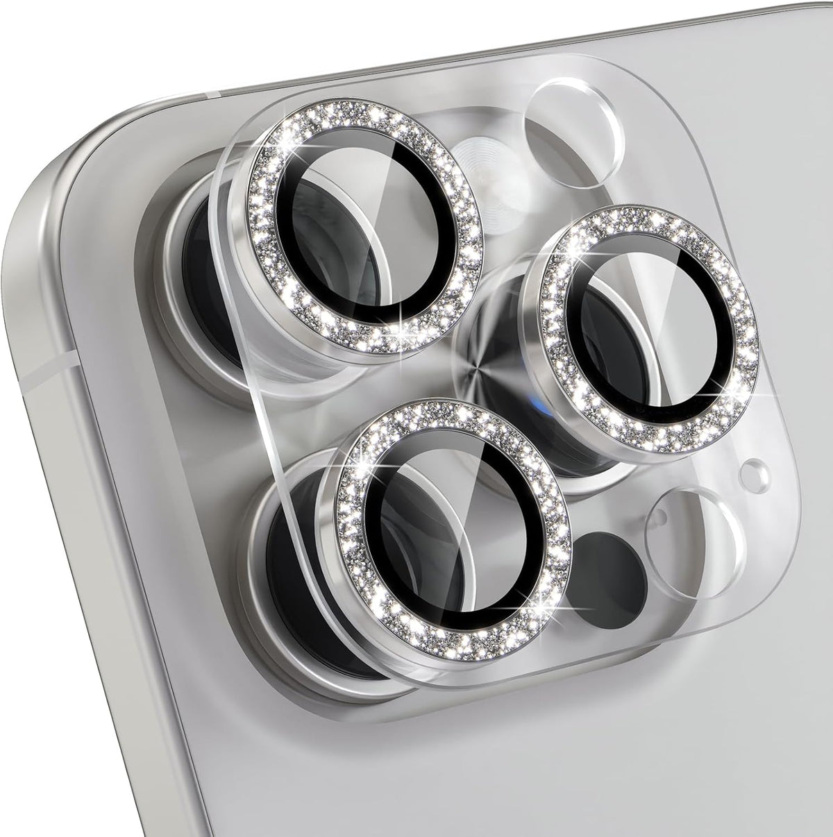 Choiche Compatible for iPhone 16 Pro/iPhone 16 Pro Max Camera Lens Protector, Bling Camera Cover with 9H Tempered Glass Lens Screen Protector Metal Ring Accessories (Clear-Titanium Natural)