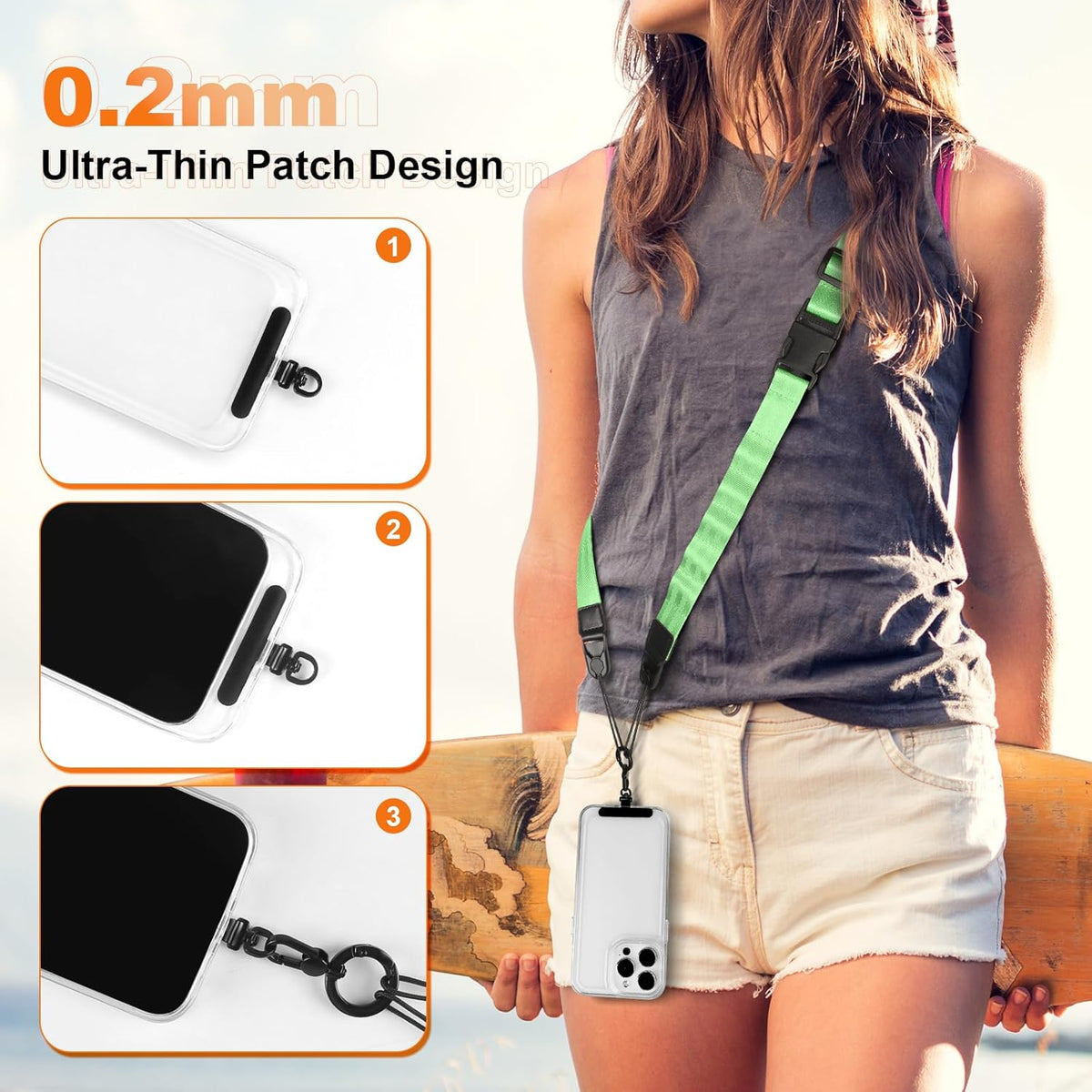 Adjustable Crossbody Phone Lanyard, Universal Phone Wrist Strap and Phone Neck Strap with Tether Tab, Phone Lanyard with Quick Release, Suitable for iPhone and Most Smartphones, Light Green