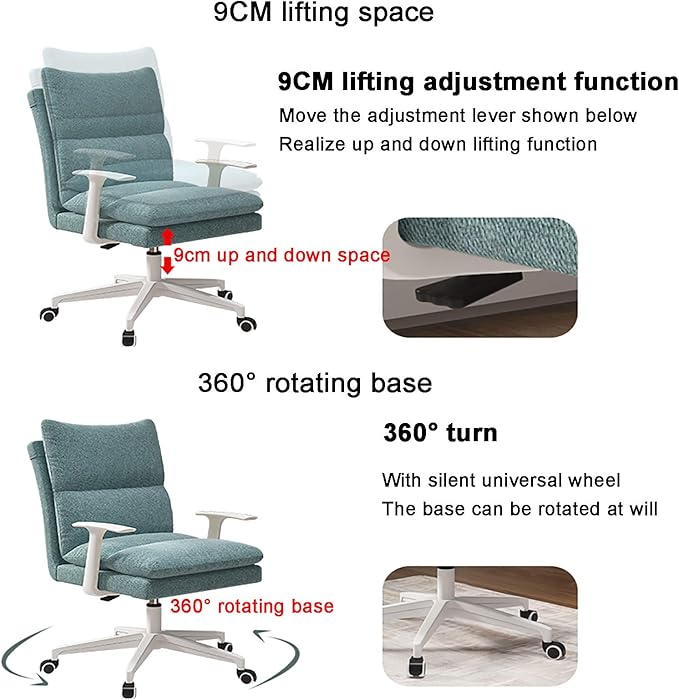 Office Chair Gaming Chair Computer Chair Ergonomic Computer Chair with Soft Removable Seat and Comfortable BackrestUpholstered Gaming Chair with Height Adjustable ArmrestFabric H