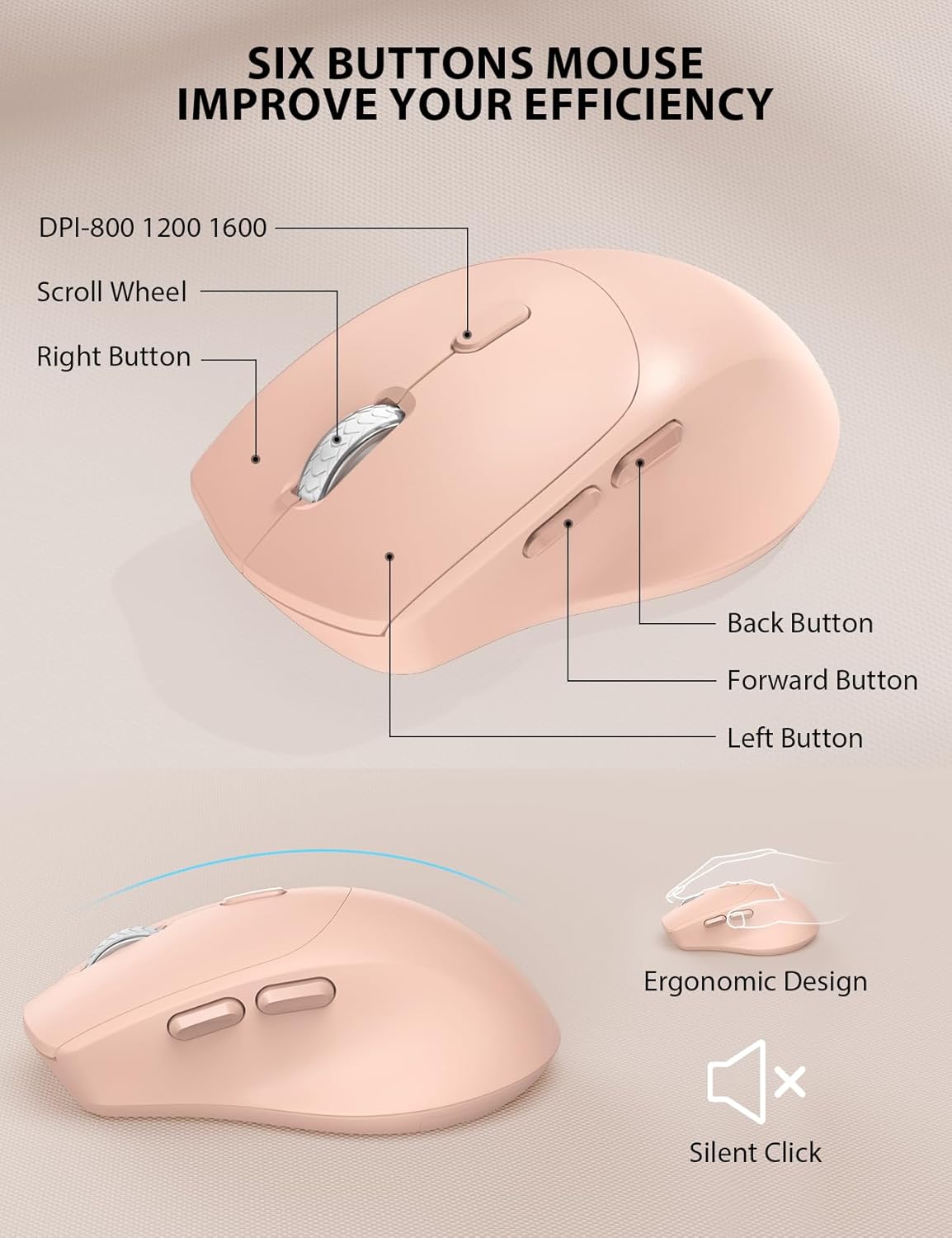 Trueque Wireless Keyboard and Mouse Combo - Full-Sized Ergonomic Keyboard with Wrist Rest, Phone Holder, Sleep Mode, Silent 2.4GHz Cordless Keyboards Mice Set for Computer, Laptop, PC, Windows (Pink)