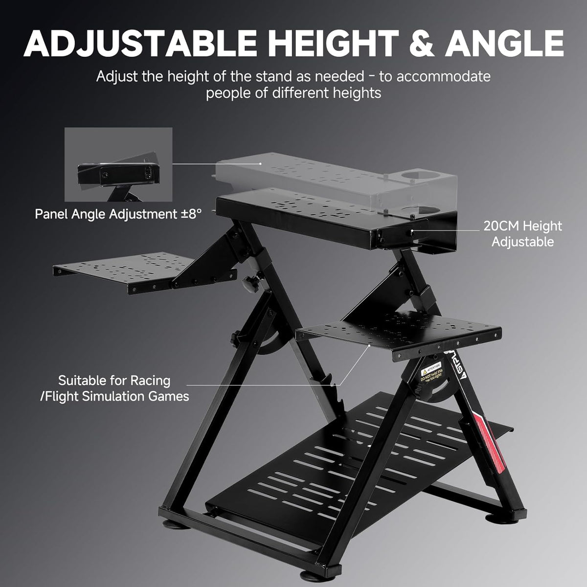 GTPLAYER Flight Racing Simulation Stand Foldable Gaming Stand Compatible with Logitech/Thrustmaster/PXN Gaming Devices Adjustable Stable Simulator Cockpit Stand, Electronic Device Not Included, Black