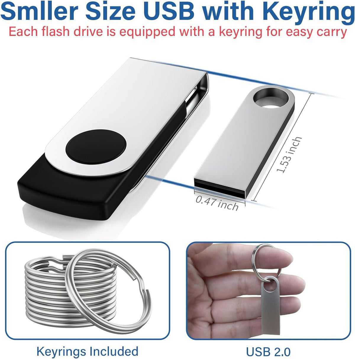 2GB USB Flash Drive 2 Pack with Keychains, Wooolken Sleek Metal USB 2.0 Thumb Drives Memory Stick for PC Laptop Computer