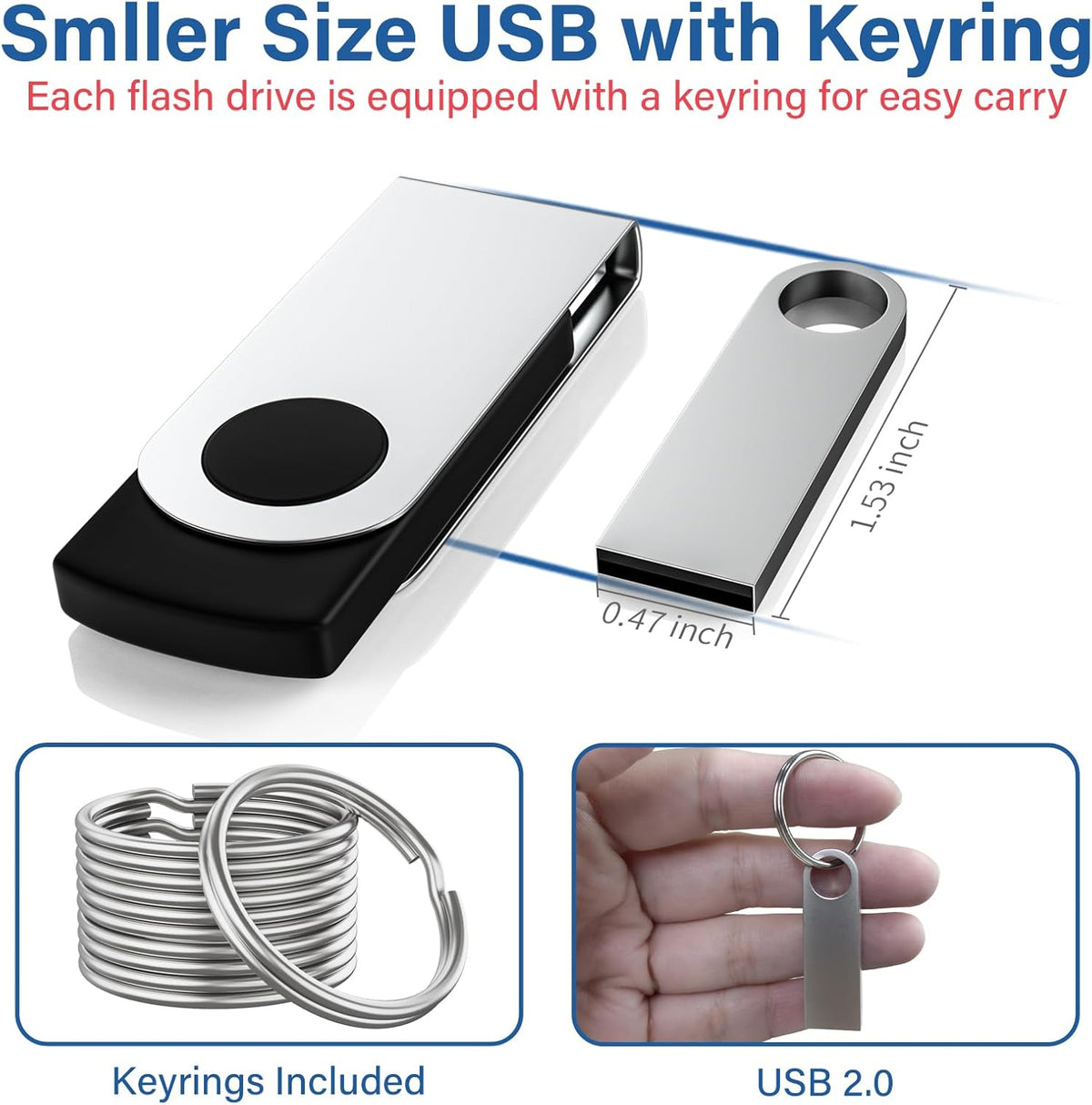 20 Pack 4GB USB Flash Drive with Keychains, Wooolken Sleek Metal USB 2.0 Thumb Drives Memory Stick for PC Laptop Computer(Dark Grey)