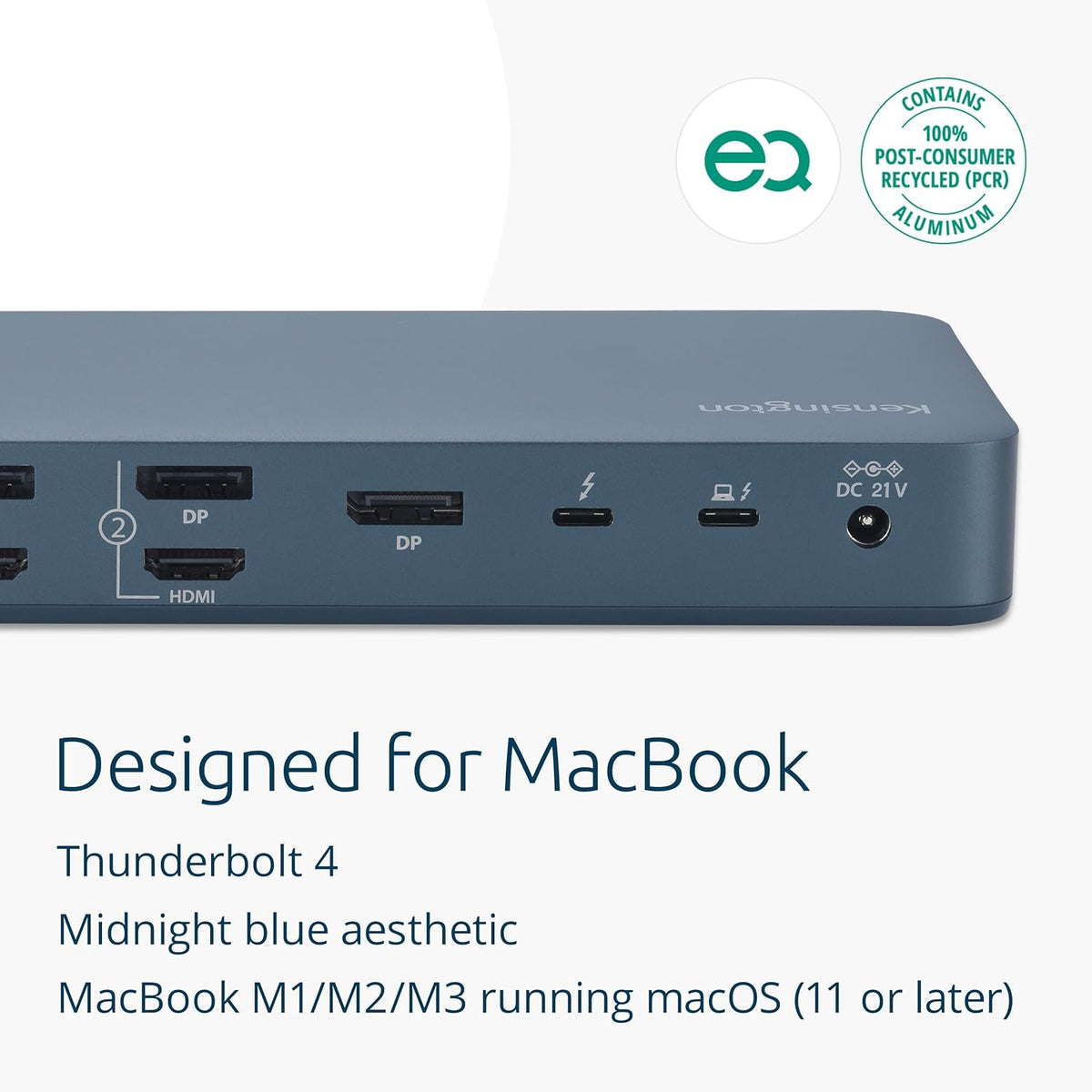 Kensington SD5900T DisplayLink Docking Station Thunderbolt 4, Quad 4K for MacBook Pro/Air M1/M2/M3/M4 with Pro and Max Chipsets, 100W PD, HDMI/DP/TB4, SD/Micro SD Card Slots - Midnight Blue (K35232NA)