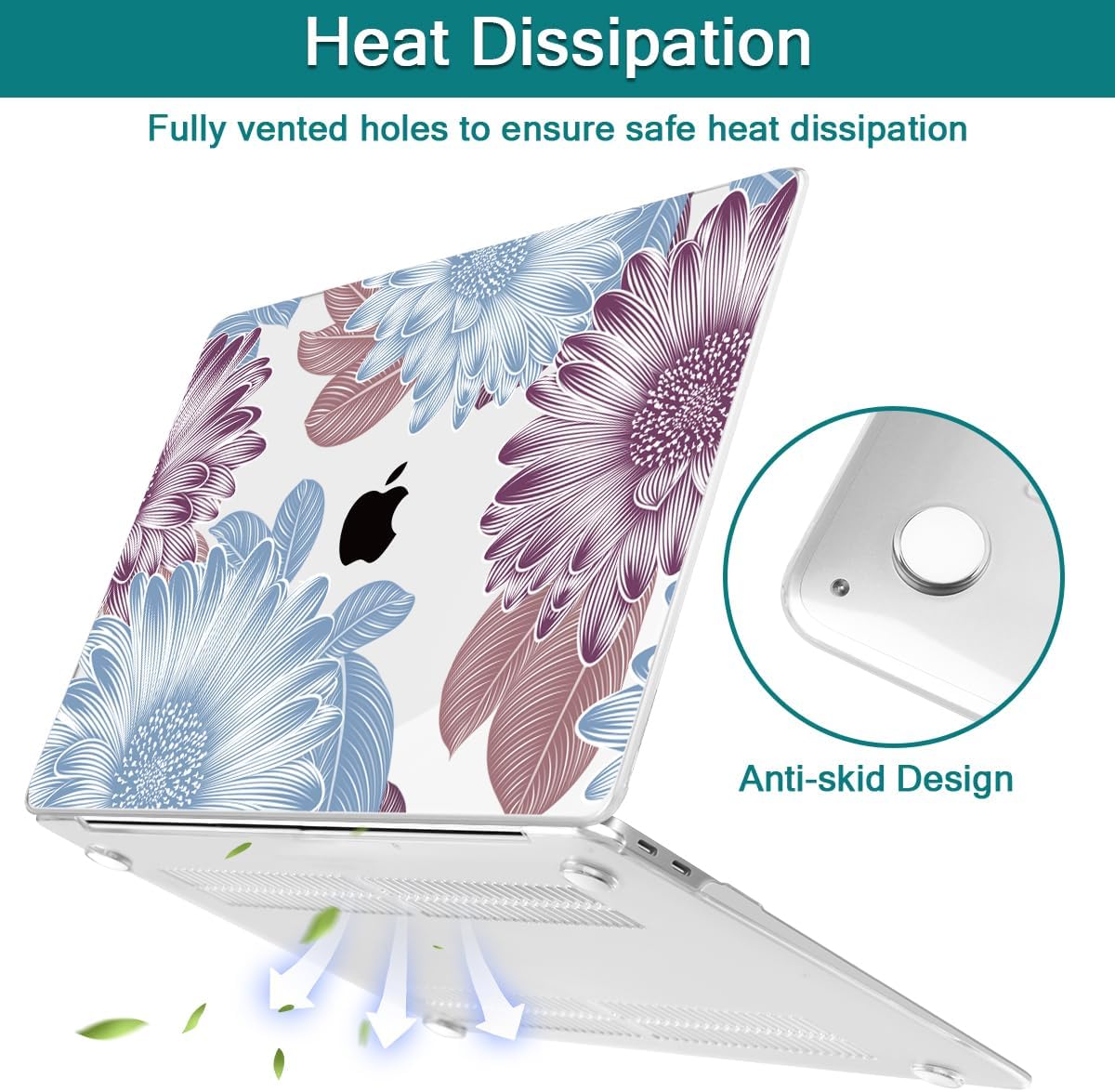 Teryeefi Compatible with M2 M1 MacBook Pro 13 Inch Case A2338 A2289 A2251 A2159 A1989 A1706 A1708 (2024 20203 2022-2016), Hard Shell Case & Keyboard Cover for Mac Pro 13" - W-Flowers