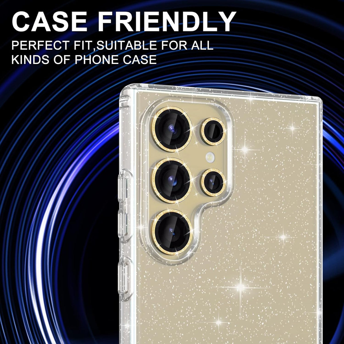 for Samsung Galaxy S25 Ultra Camera Lens Protector, Individual Metal Ring Tempered Glass Lens Cover, [Strong Adsorption] Scratch Resistant Ultra-Thin HD Clear Lens Cover, 1 Set-Gold Sparkly