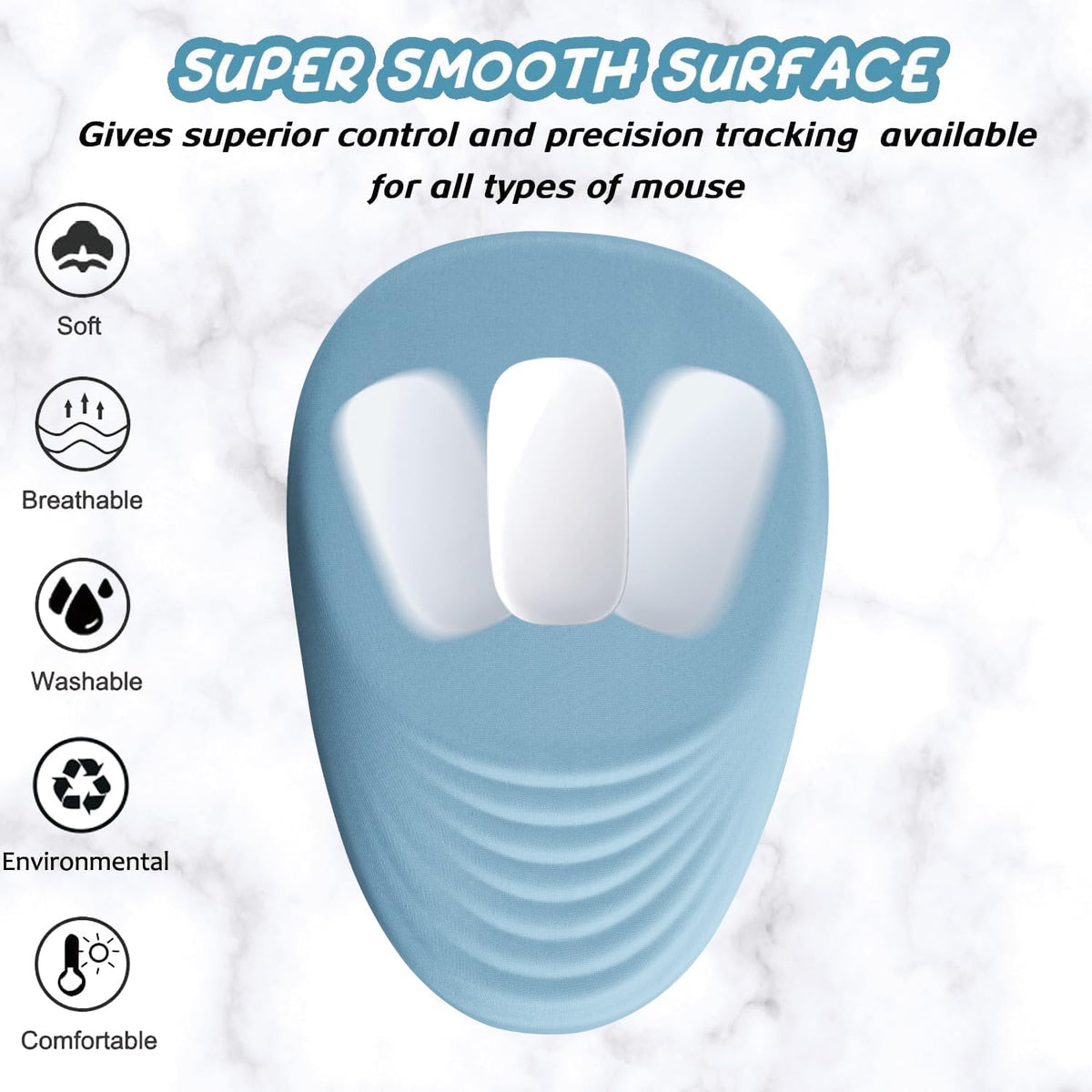 Ergonomic Mouse Pad Wrist Support, Mouse Pad with Wrist Rest, Entire Memory Foam & Non-Slip PU Base MousePads with Stepped-Wedge Design for Pain Relief, Desk, Office, Home, Sky Blue