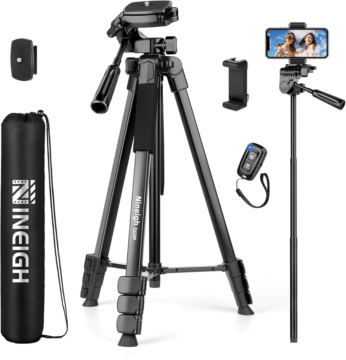Phone Tripod, 64” Cell Phone Tripod for iPhone, Extra Long 83” Tall Tripods Selfie Stick with Wireless Remote Extendable Phone Holder Stand for Camera Photo Video Recording