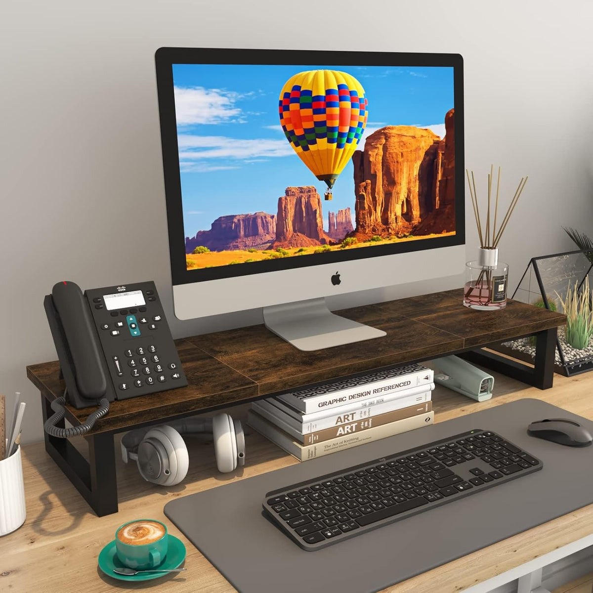 Dual Monitor Stand Riser, 39Inch Large Monitor Stands for 2 Monitors, Computer Monitor Stand, Wooden Desktop Oraganizer Shelf for Office Desk Computer,Laptop,TV