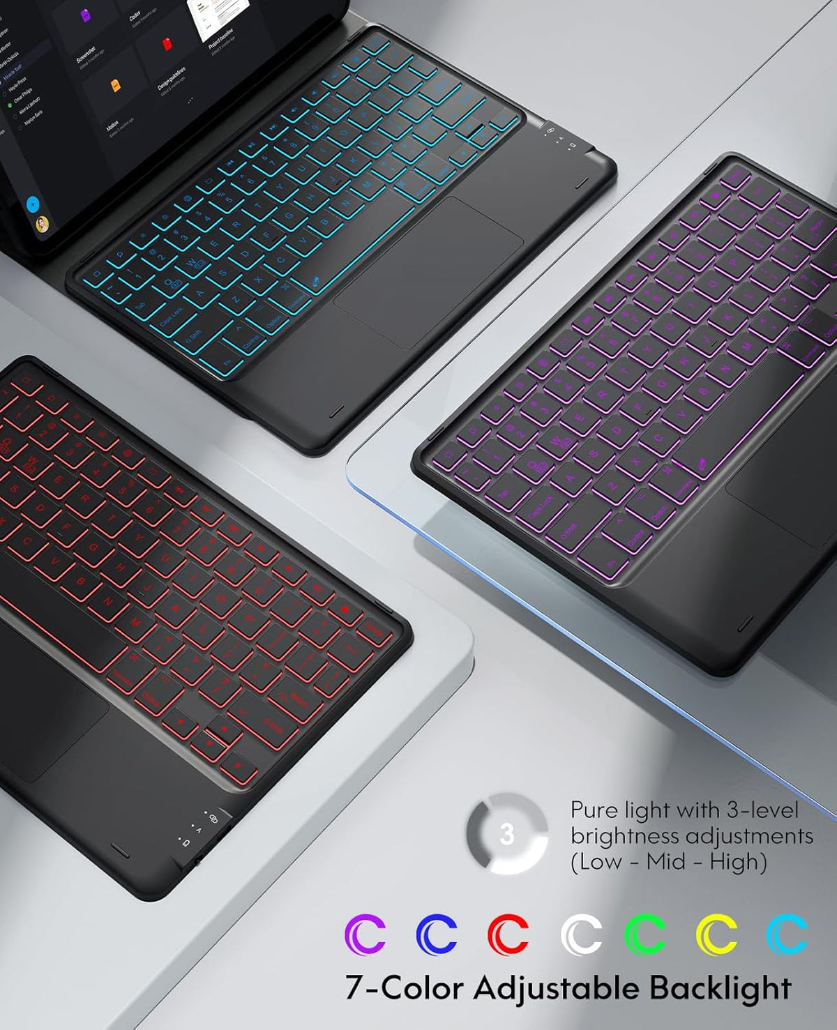 GreenLaw for iPad Air 11 inch case with Keyboard(M2, 2024), for iPad Pro 11 (4th/3rd/2nd/1st Gen) & iPad Air 5th/4th Gen, 7-Color Backlit, Smart Touchpad, 2 Device Connection, Black