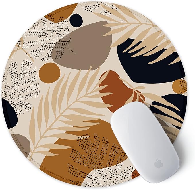 ITNRSIIET Round Mouse Pad with Stitched Edge Premium-Textured Waterproof Non-Slip Rubber Base Desktop Protection Mat Diameter 8.7 inches, Abstract Modern Leaves