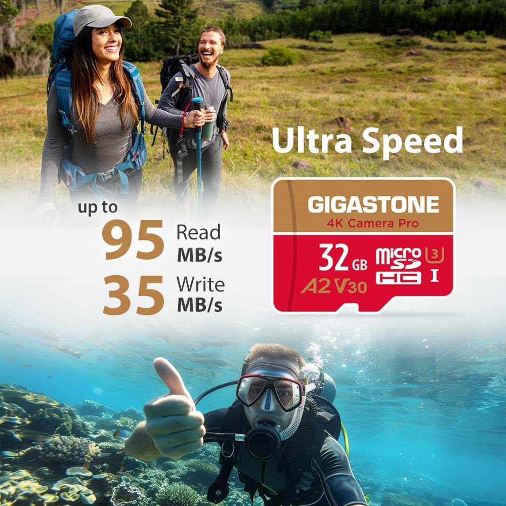 Gigastone 5-Years 32GB 4K 95/35MB/s U3 A2 V30 Data Recovery Micro SD Card, Camera Pro, Compatible with GoPro, Wyze