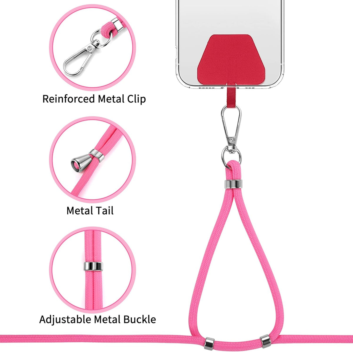 CACOE Phone Lanyard 2 Pcs-2 Pcs Adjustable Neck Strap,4 Pcs Phone Patches,Universal Crossbody Multifuctional Cell Phone Lanyards Compatible with Most Smartphones(Black+Rose Red)